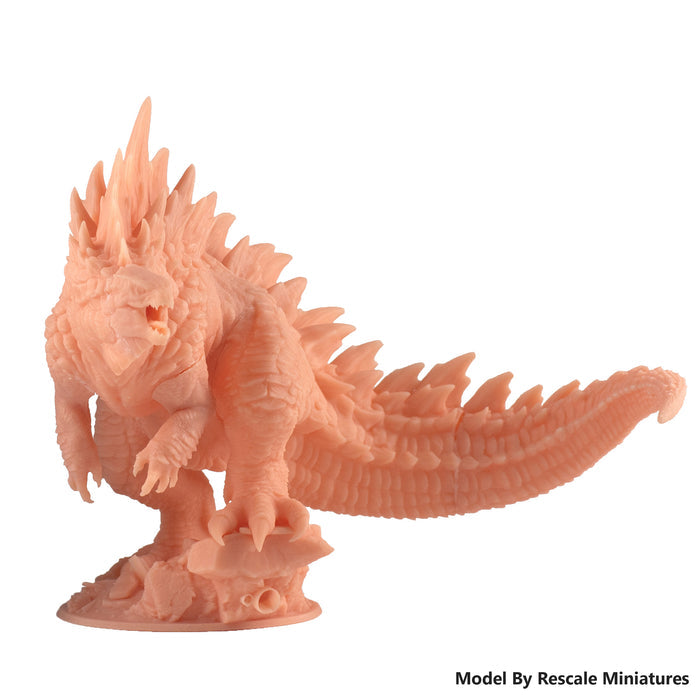 3D printed monster kaiju figure in peach ABS-like resin with spiked back and tail