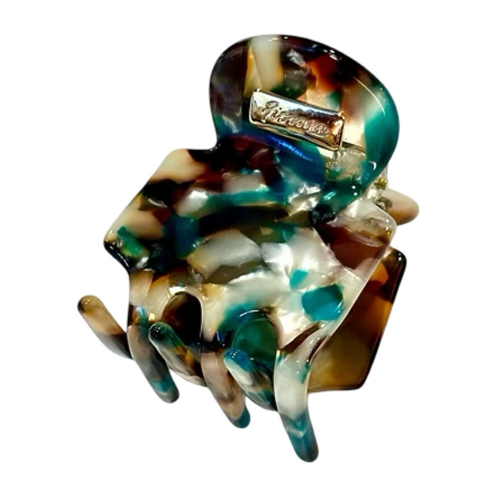 Ficcare Rita Acetate Hair Clip in Aqua Brown featuring a glossy marbled acetate finish with aqua and rich brown tones for secure, stylish everyday hair styling.