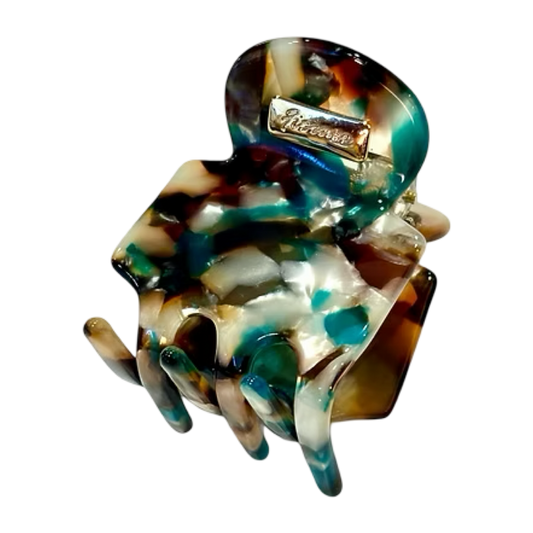 Ficcare Rita Acetate Hair Clip in Aqua Brown featuring a glossy marbled acetate finish with aqua and rich brown tones for secure, stylish everyday hair styling.