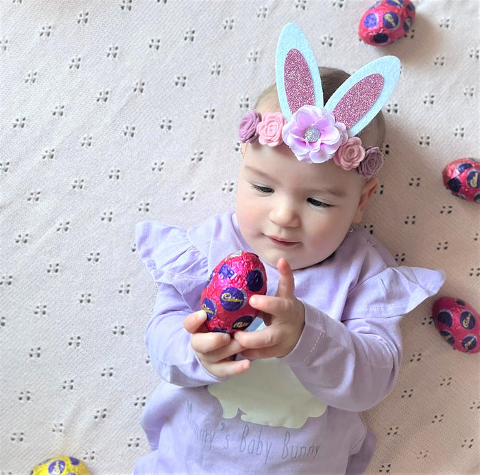 Glitter Easter Bunny Ears Headband - purple