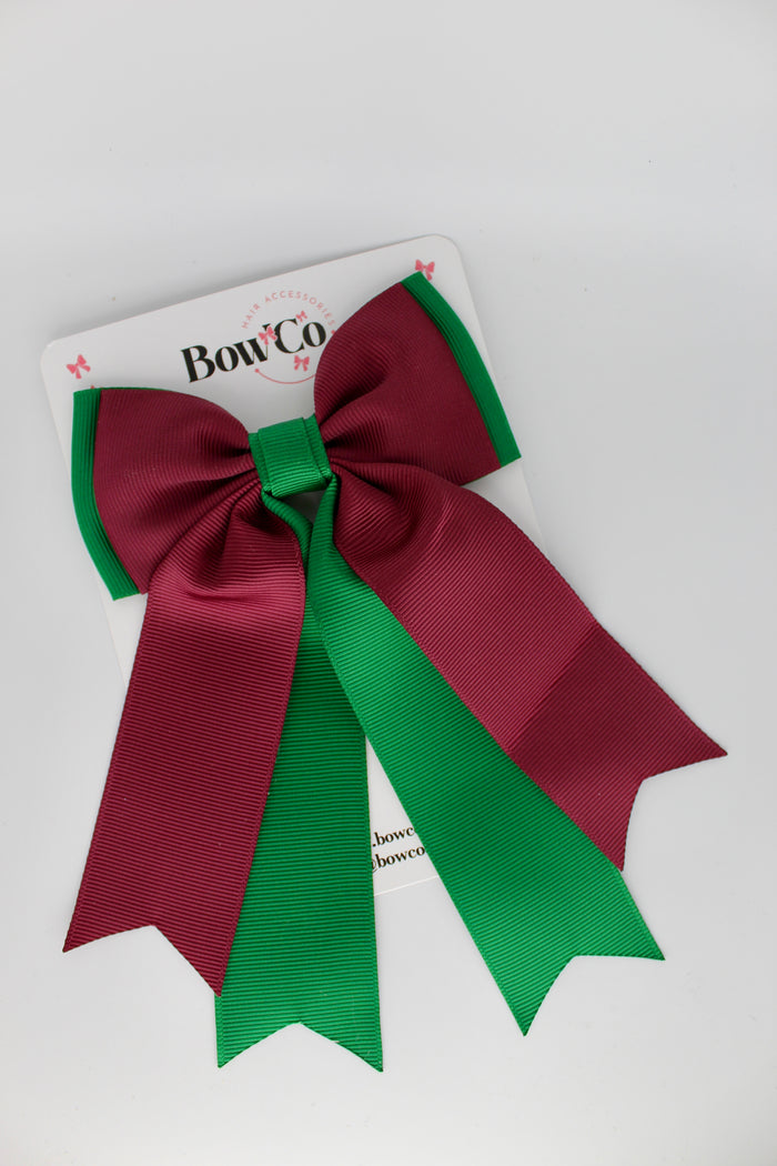 Green and Burgundy - Classic Tail Bow - Clip