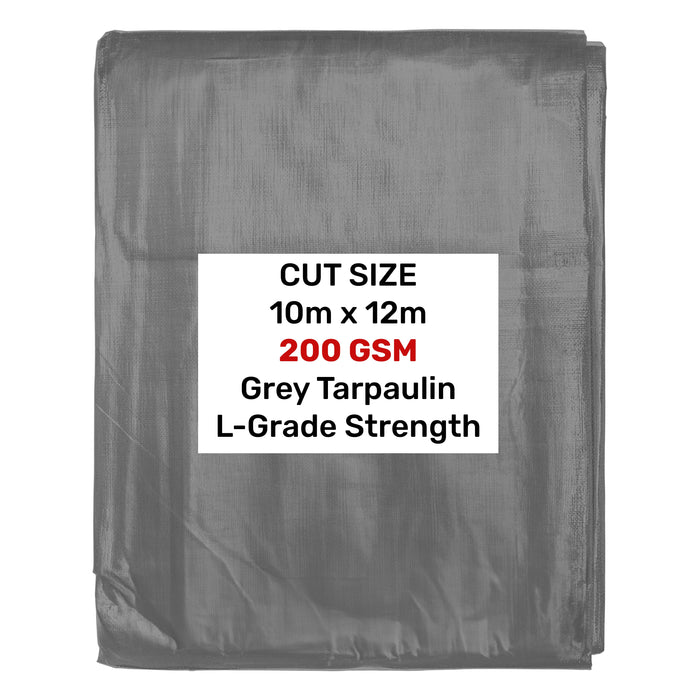Grey L-Grade Tarpaulin 10m x 12m Waterproof Tarpaulin Cover Outdoor Ground Sheet