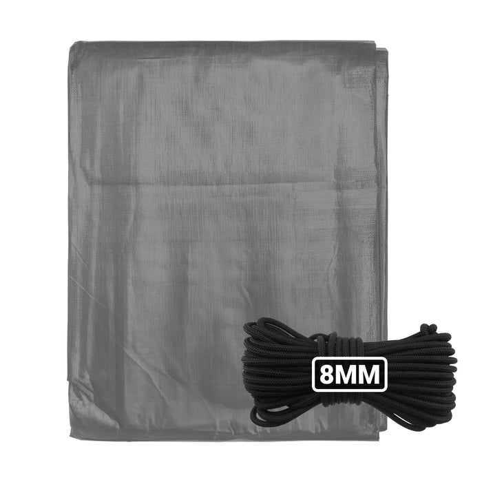 Grey L-Grade Tarpaulin with 10 Metres of 8mm Bungee Rope for Reinforced Eyelets