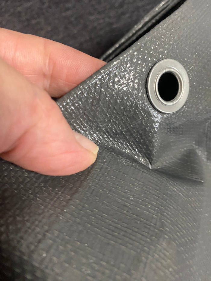 Grey L-Grade Tarpaulin with 10 Metres of 8mm Bungee Rope for Reinforced Eyelets
