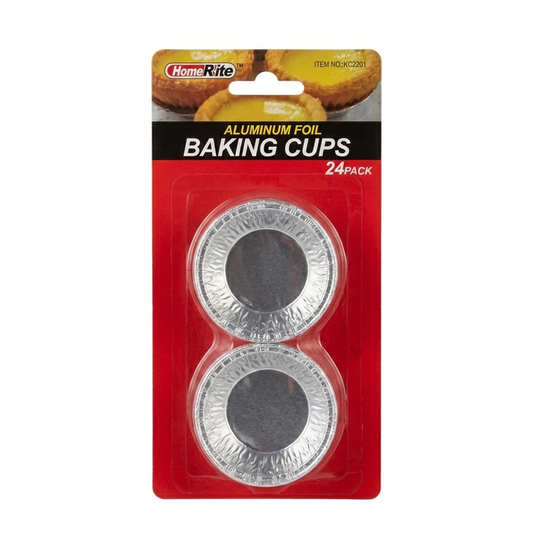 Pack of Home Rite Aluminum Foil Baking Cups with 24 pieces on a red background