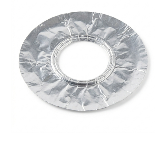 silver foil gas burner bib on a white background