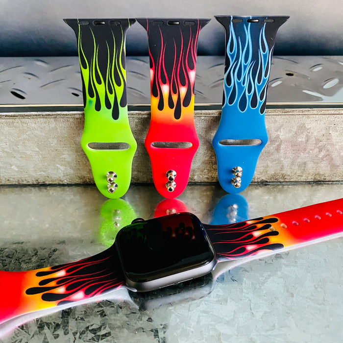 Hot Rod Flame Print Silicone Band For Apple Watch