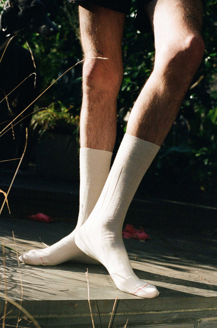 Ivory White Merino Wool Irregular Rib Sock