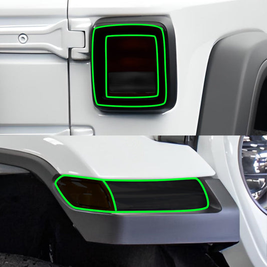 Full Headlight Taillight Precut Smoked PPF Tint Kit Film Overlay Fits Jeep Wrangler 4 Door 2018 - 2025 - Bogar Tech Designs