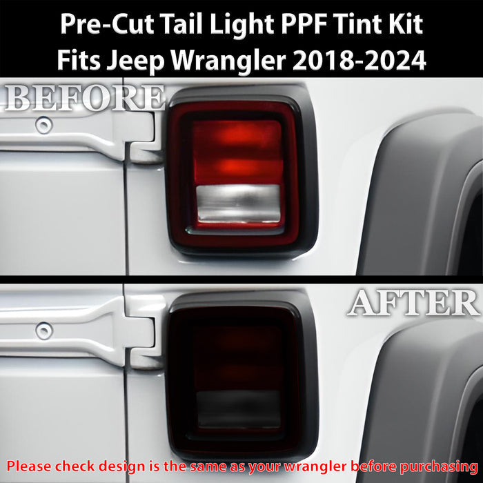 Full Headlight Taillight Precut Smoked PPF Tint Kit Film Overlay Fits Jeep Wrangler 4 Door 2018 - 2025 - Bogar Tech Designs