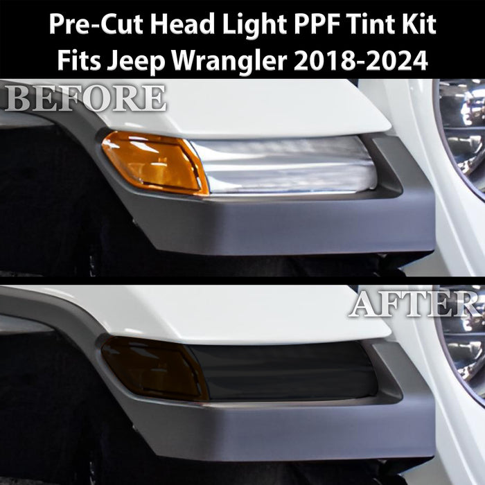 Full Headlight Taillight Precut Smoked PPF Tint Kit Film Overlay Fits Jeep Wrangler 4 Door 2018 - 2025 - Bogar Tech Designs