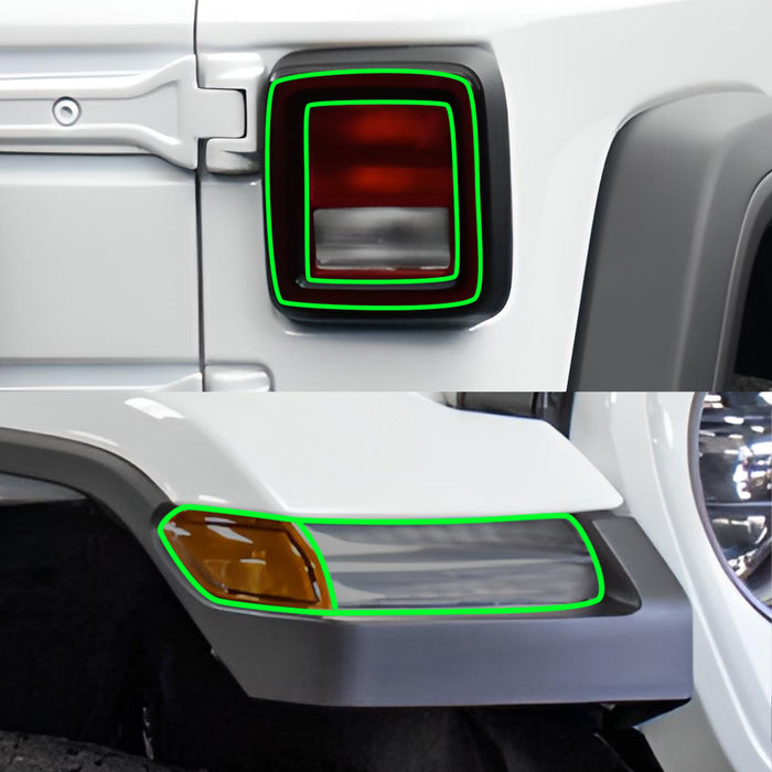 Full Headlight Taillight Precut Smoked PPF Tint Kit Film Overlay Fits Jeep Wrangler 4 Door 2018 - 2025 - Bogar Tech Designs