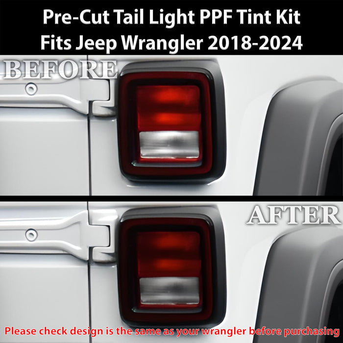 Full Headlight Taillight Precut Smoked PPF Tint Kit Film Overlay Fits Jeep Wrangler 4 Door 2018 - 2025 - Bogar Tech Designs