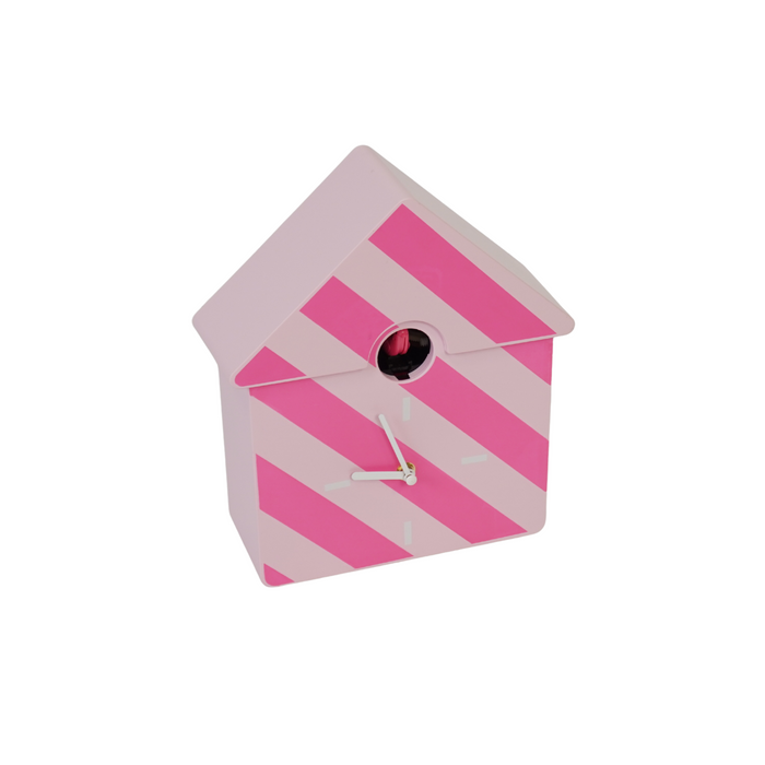 Klok- Wandklok Koekoeksklok - Gestreept Patroon- Licht roze / Neon Roze - 24x27x9cm