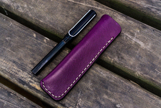 Leather Single Fountain Pen Case / Pen Pouch - Purple