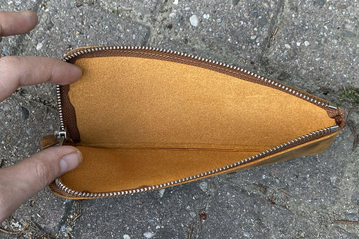 Leather Slip-N-Zip 4 Slots Zippered Pen Pouch - Crazy Horse Brown