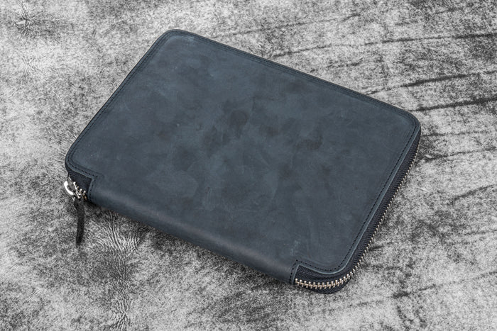 Leather Zippered 20 Slots Pen Case - Crazy Horse Black