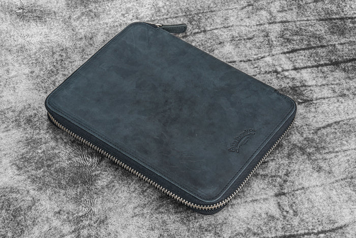 Leather Zippered 20 Slots Pen Case - Crazy Horse Black
