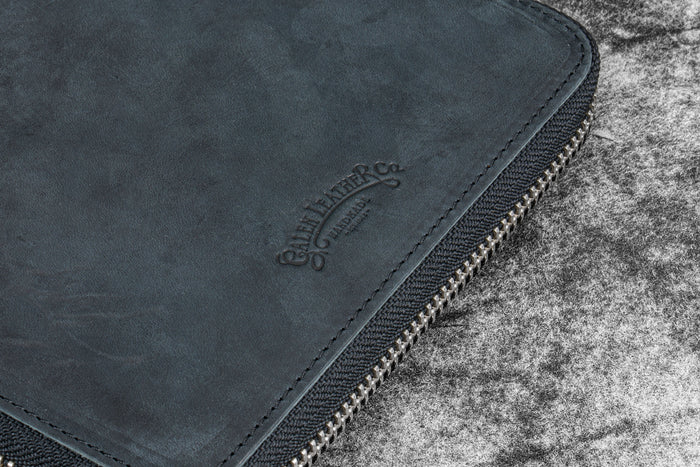 Leather Zippered 20 Slots Pen Case - Crazy Horse Black