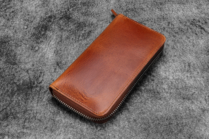 Leather Zippered 3 Slots Pen Case - C.H. Tan