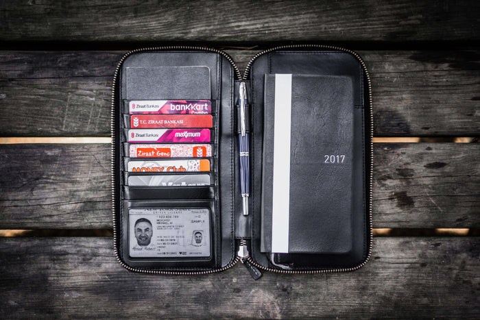 Leather Zippered Hobonichi Weeks Mega Cover - Black