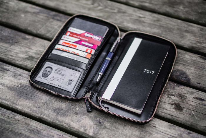 Leather Zippered Hobonichi Weeks Mega Cover - Black