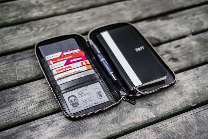 Leather Zippered Hobonichi Weeks Mega Cover - Black
