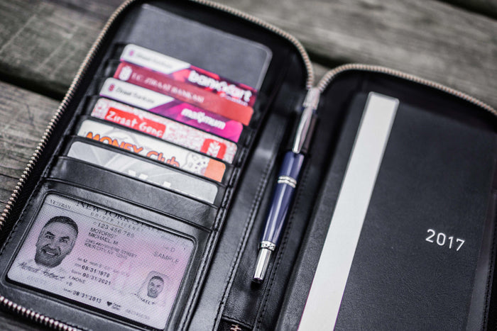 Leather Zippered Hobonichi Weeks Mega Cover - Black