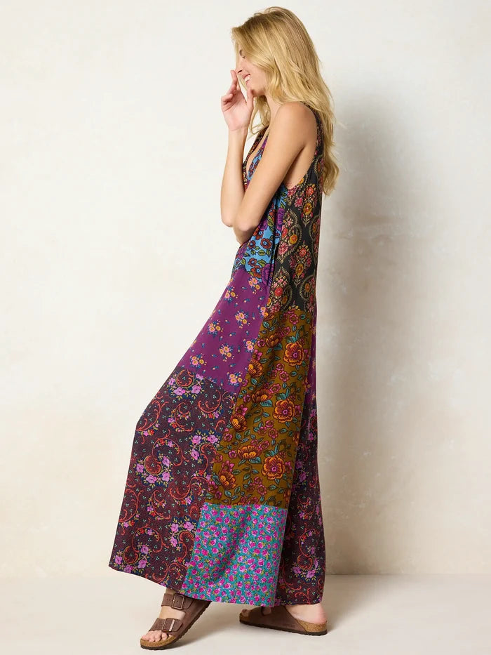 Let's Just Go Wide-Leg Jumpsuit - Woodcut Floral Blue-view 1