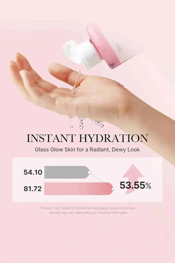 A shot of the toner pouring onto a hand, showing the lightweight texture of this simple soothing facial toner.