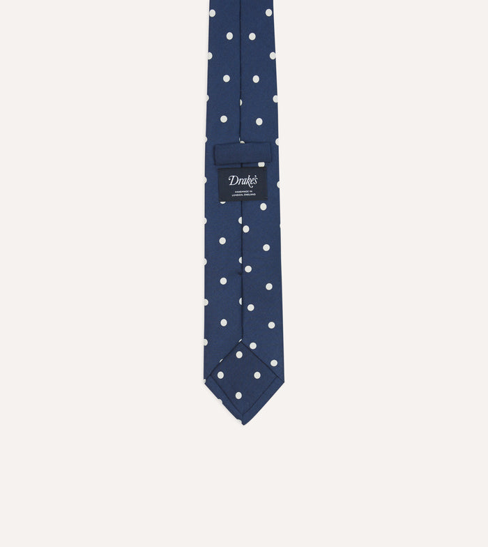Navy Polka Dot Silk Self-Tipped Tie