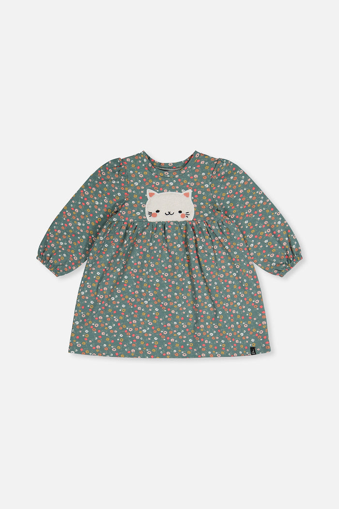 Organic Cotton Printed Dress Green Floral Print-0
