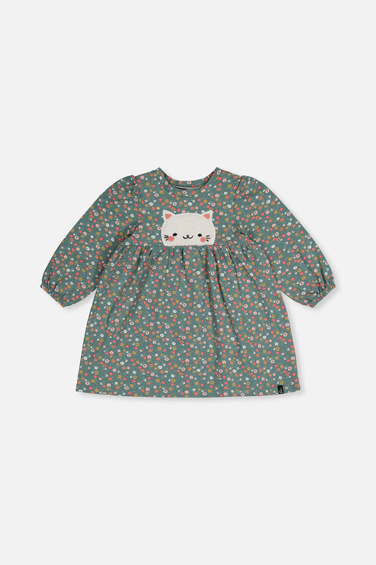 Organic Cotton Printed Dress Green Floral Print-0