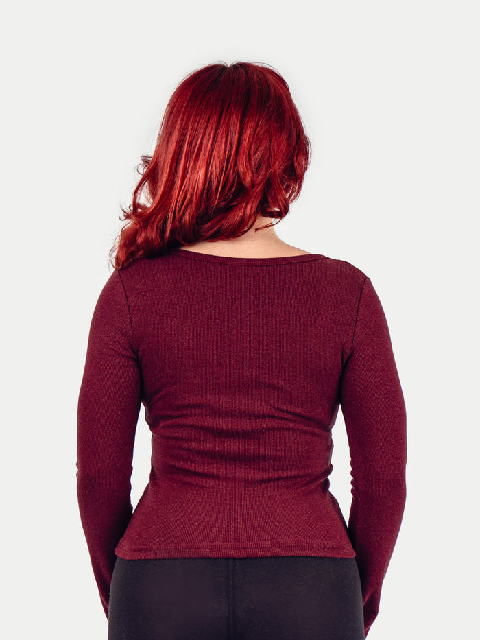 Organic Hemp Bamboo Ribbed Scoop L/S Tee | Maroon-Image 3