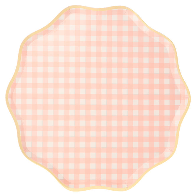 Meri Meri - Paper Plates - Gingham - Coral