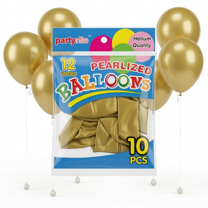 PartyRite 12-Inch Gold Pearlized Latex Balloons, 10-Pack, Wholesale
