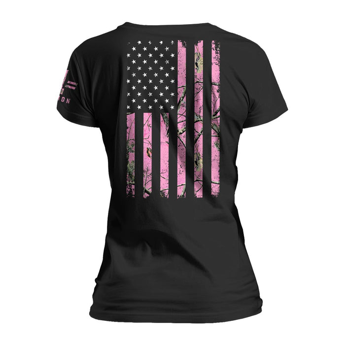 Pink Hunting Camo American Flag - Women's Relaxed Fit