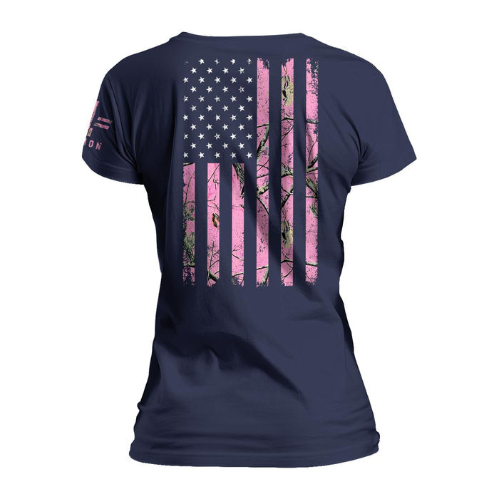 Pink Hunting Camo American Flag - Women's Relaxed Fit