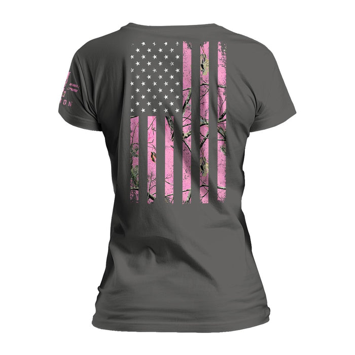Pink Hunting Camo American Flag - Women's Relaxed Fit