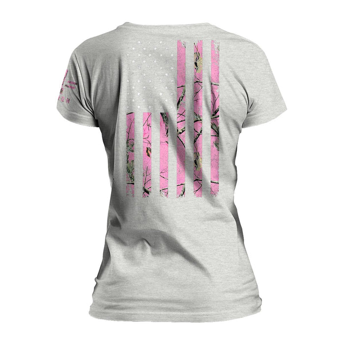 Pink Hunting Camo American Flag - Women's Relaxed Fit