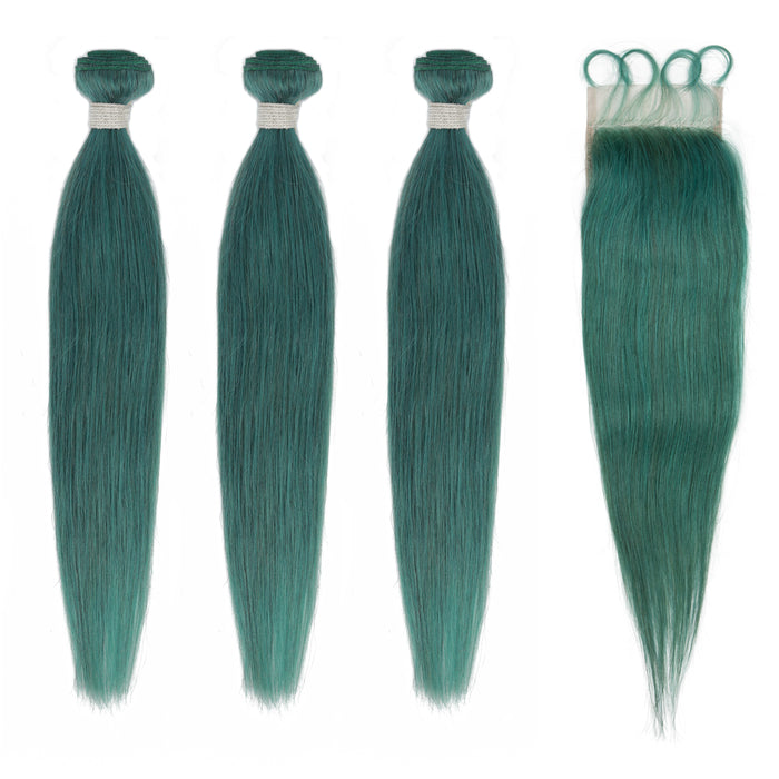 jade green straight human hair 3 bundles and lace closure virgin human hair weave