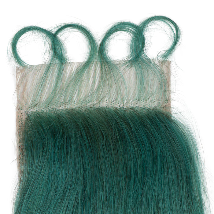 jade green straight human hair weave with closure