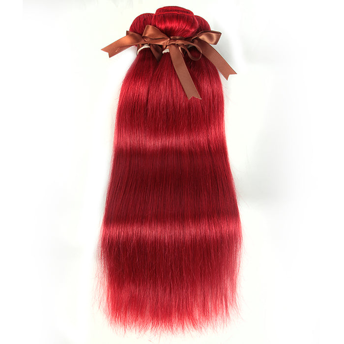 red color silky straight human hair bundles