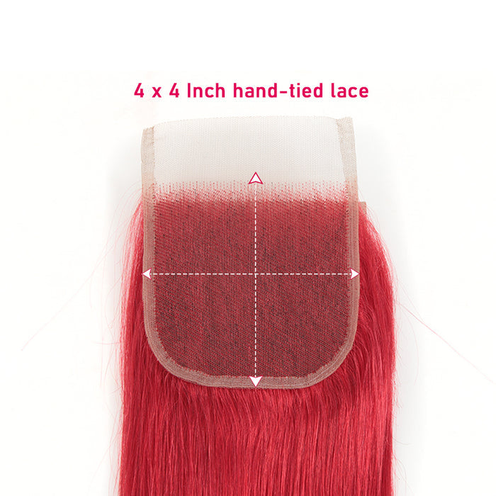 hand tied lace closured straight red human hair weave