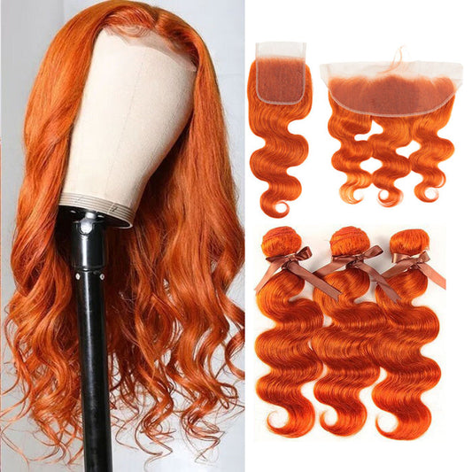 3 bundles with clsoure, ginger bundles with frontal