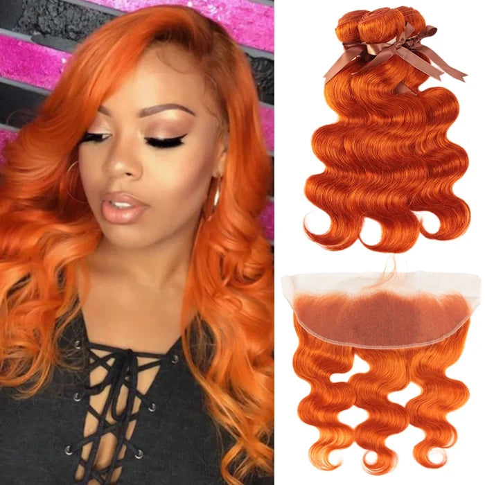 3 human hair ginger bundles with frontal