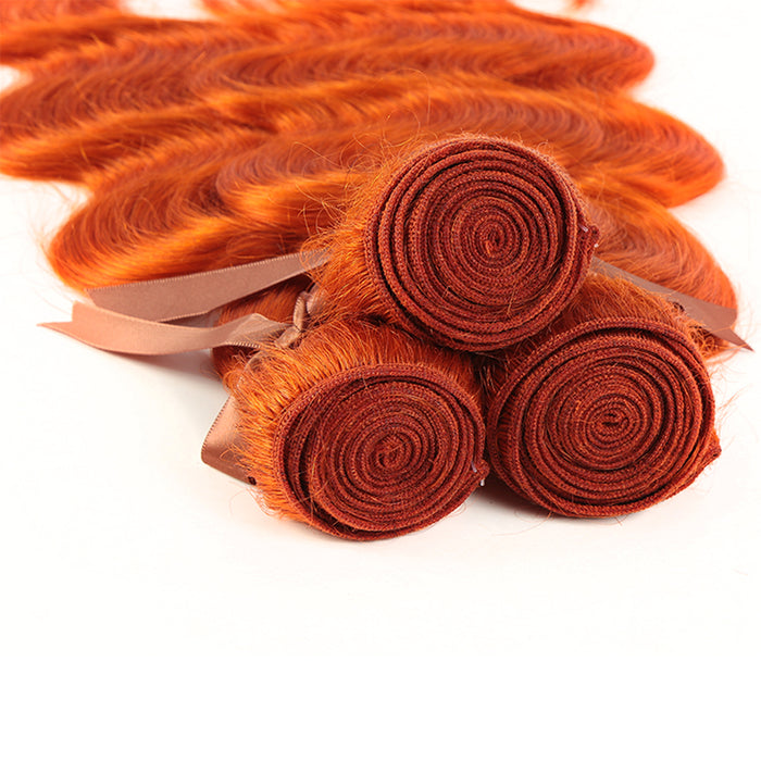 machine double weft ginger orange body wave human hair bundles