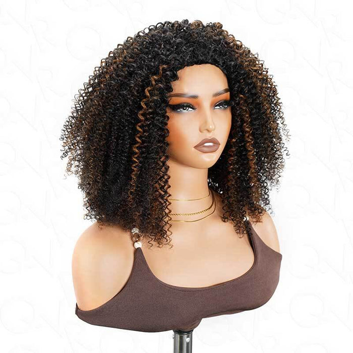 kinky curly black human hair wigs with highlights