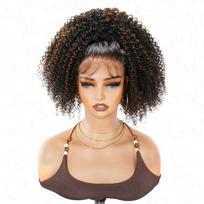bob half wigs kniky curly hair texture, black highlighted human hair wigs