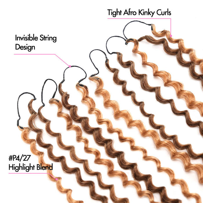 QVR Invisible Afro Kinky Curly Feather Crochet Hair Highlight #P4/27 Machine Made Human Hair Extensions
